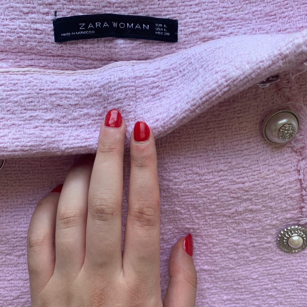 Zara Rare Pink Tweed Shorts with Silver Buttons L - Picture 8 of 11